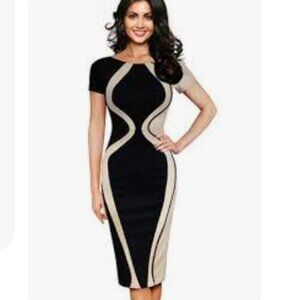 Goddessvan Women’s Short Sleeve Patchwork Slim Bodycon Business Pencil Dress
